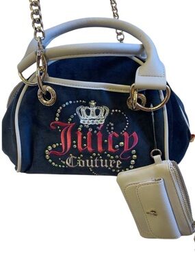 Juicy Couture Dreamy Juicy Satchel Bowler Bag Y2K Black Pink Crossbody  **